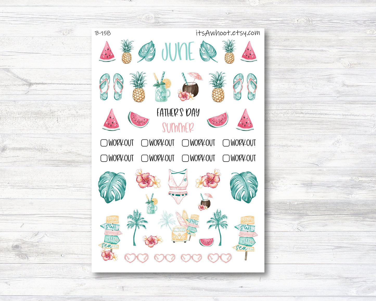 June, Summer Father's Day, Weight Loss Planner Stickers (B158-June2)