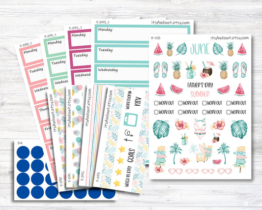 June, Summer Father's Day, Weight Loss Planner Stickers (B158-June2)