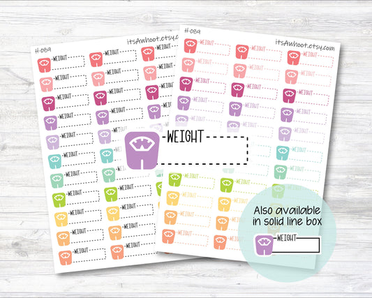 WEIGHT with Scale Icon Quarter Box Label Planner Stickers, Weight Scale Stickers - Dash or Solid (H089)