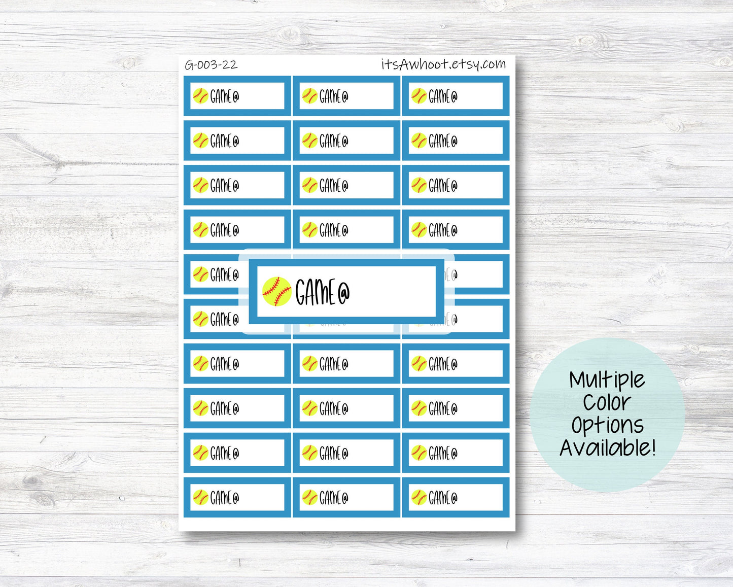 Softball Game Planner Label Stickers - Multiple Color Options (G003)