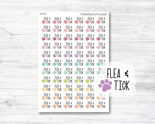 Flea & Tick Script Planner Stickers - Rainbow Color Paw Print (G052)