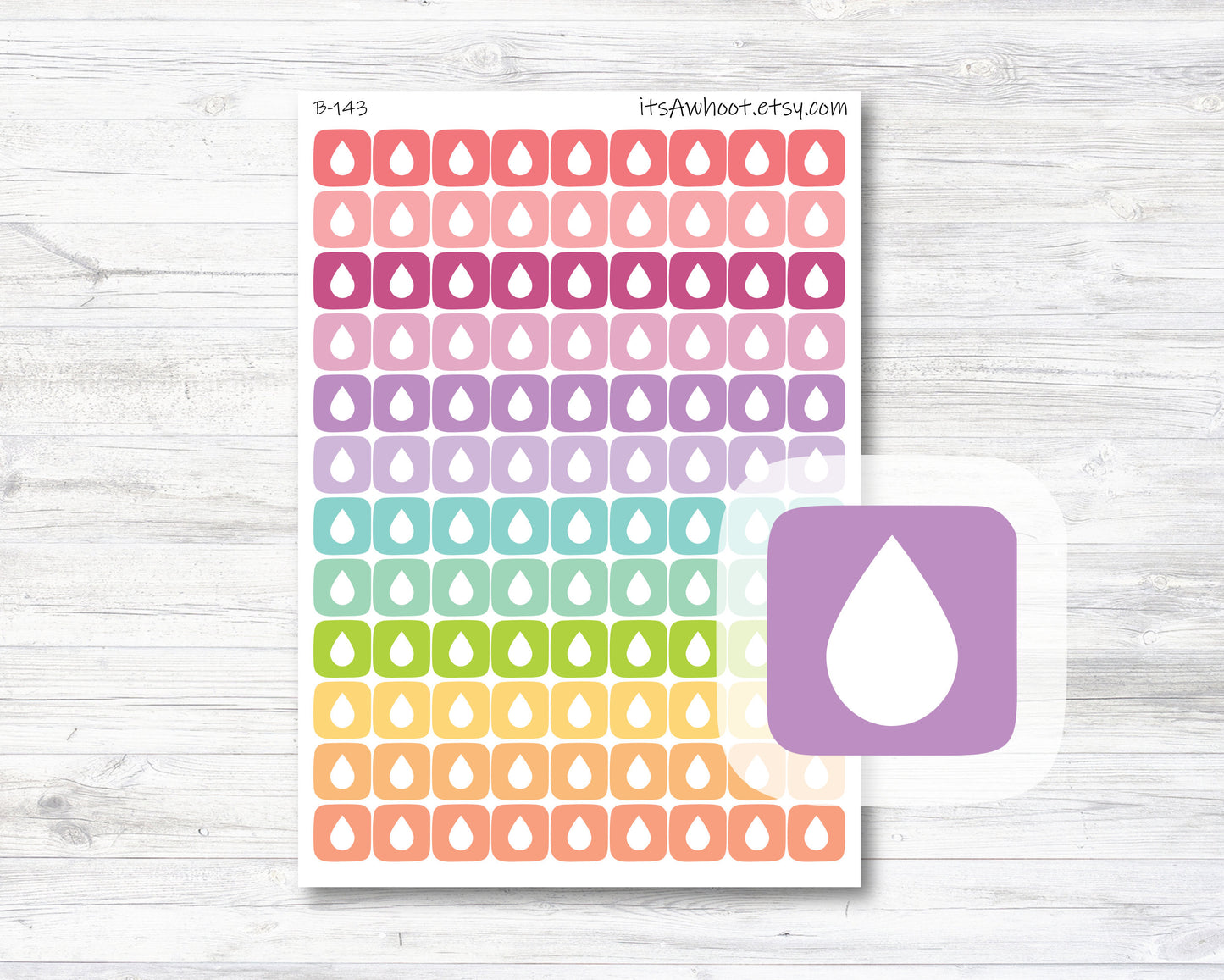 Water Icon Small Square Planner Stickers (B143)