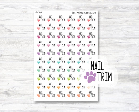 Nail Trim Script Planner Stickers - Rainbow Color Paw Print (G054)