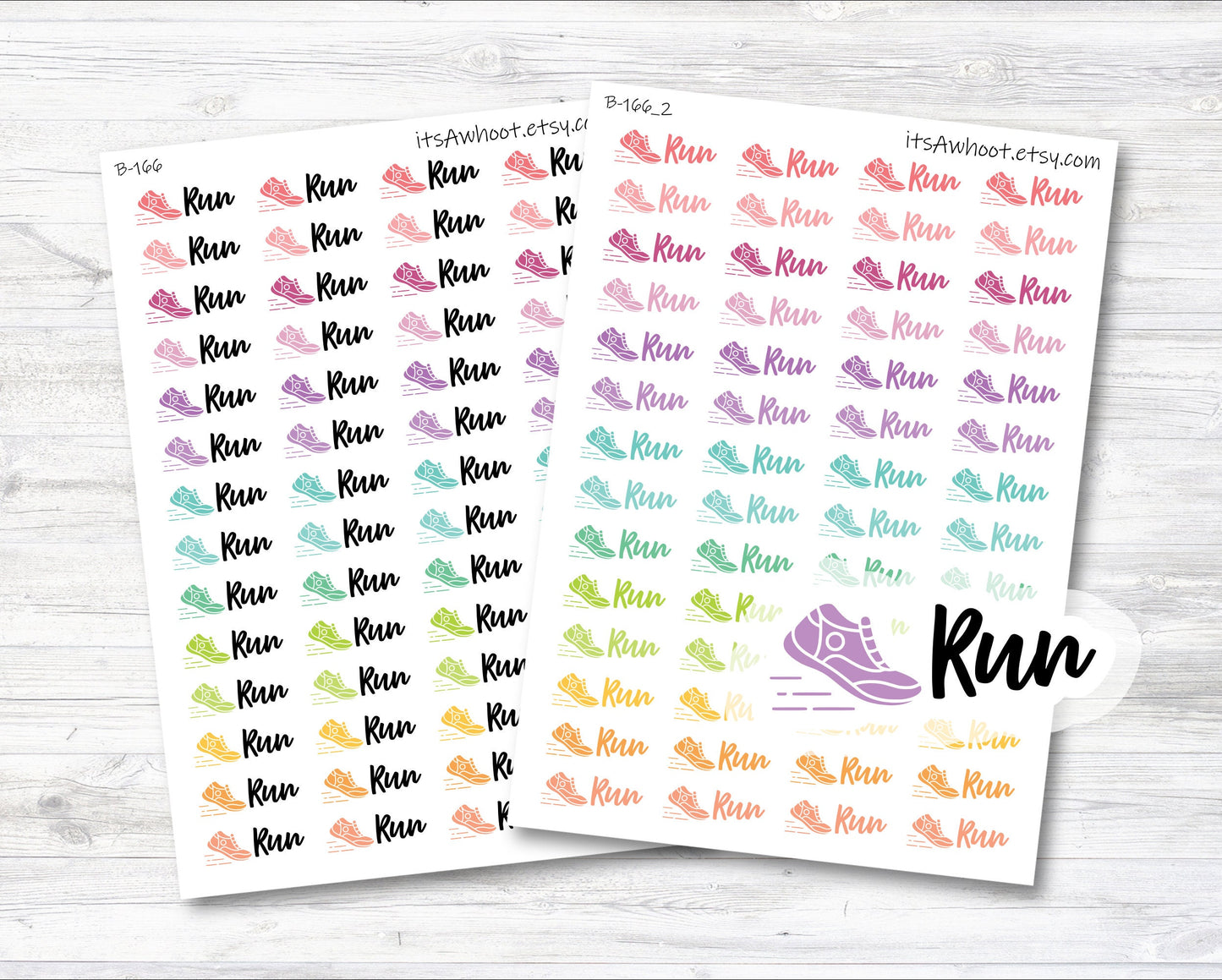 Run Script Stickers, Running Sticker with Shoe Icon (B166)