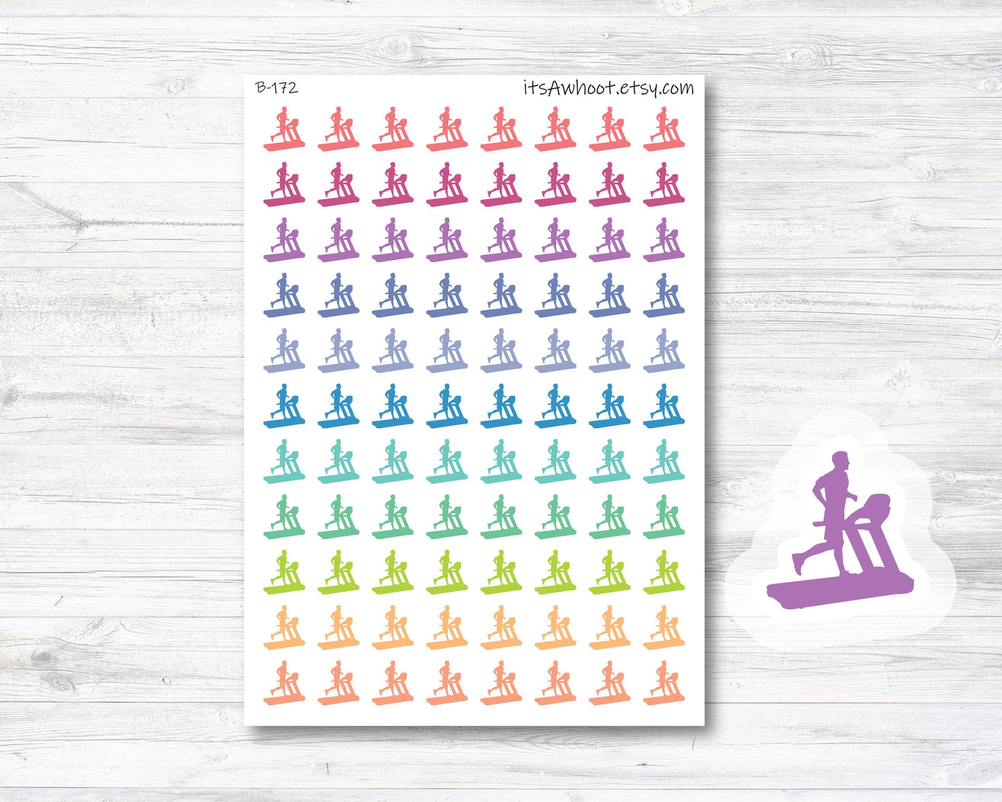 Treadmill Planner Stickers - Treadmill Male Icon - Rainbow (B172)