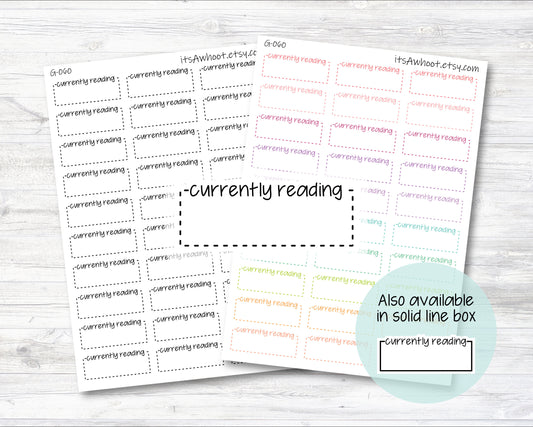 CURRENTLY READING Quarter Box Label Planner Stickers - Dash or Solid (G060)
