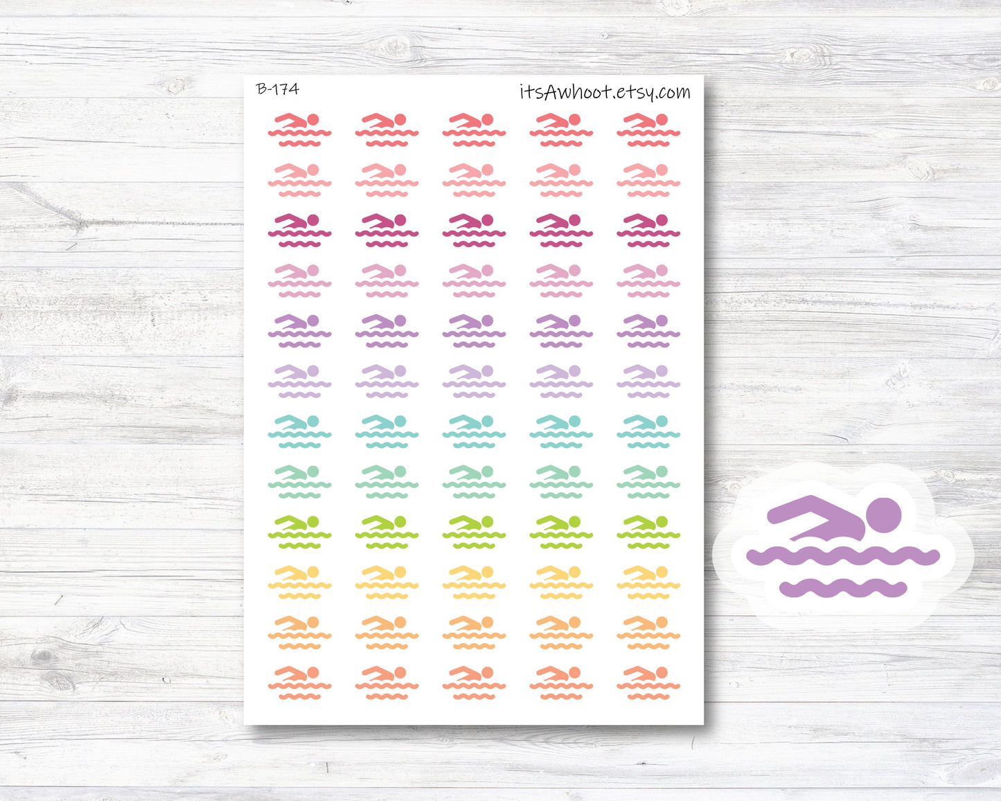 Swimming Planner Stickers - Rainbow (B174)