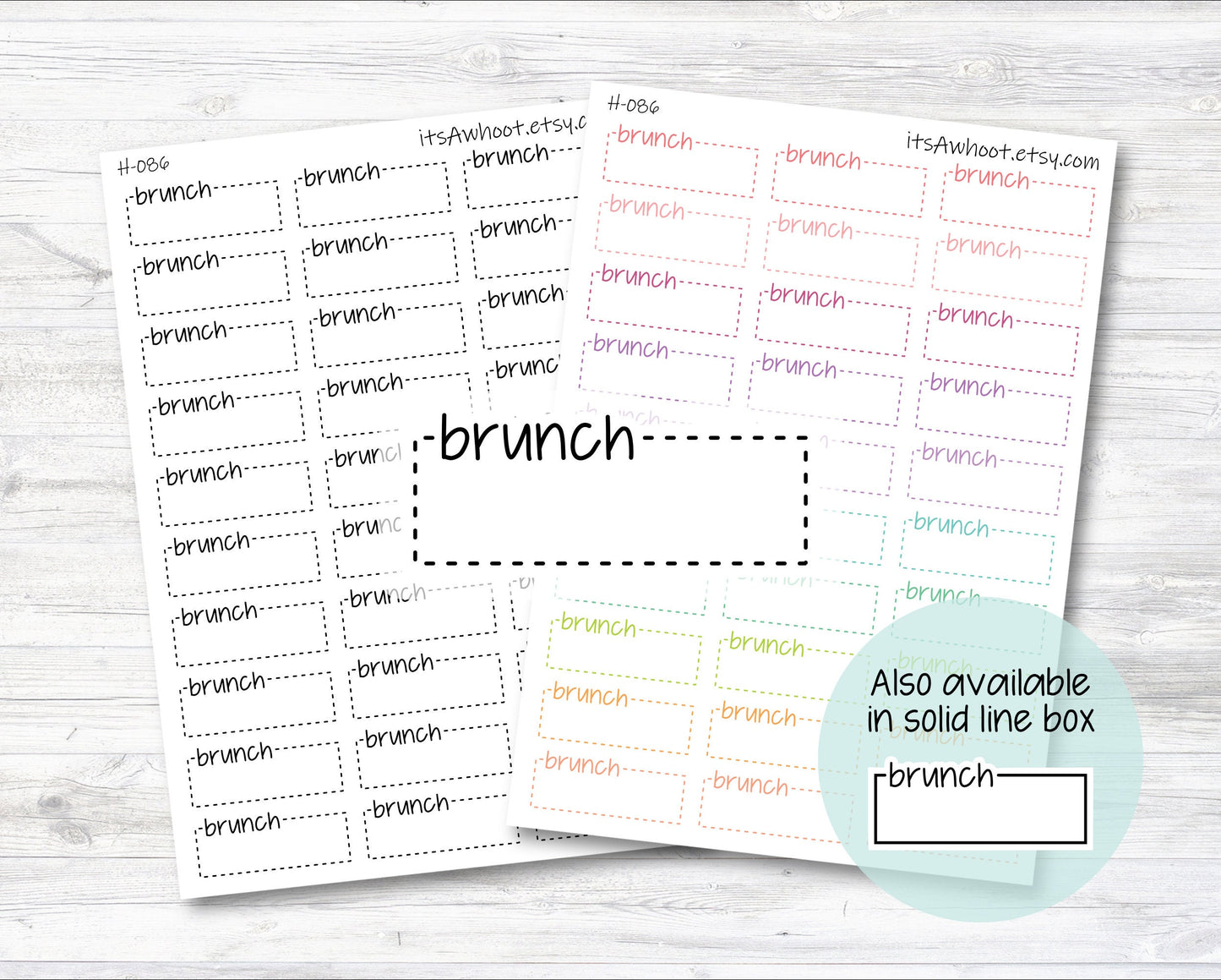 BRUNCH Quarter Box Label Planner Stickers - Dash or Solid (H086)