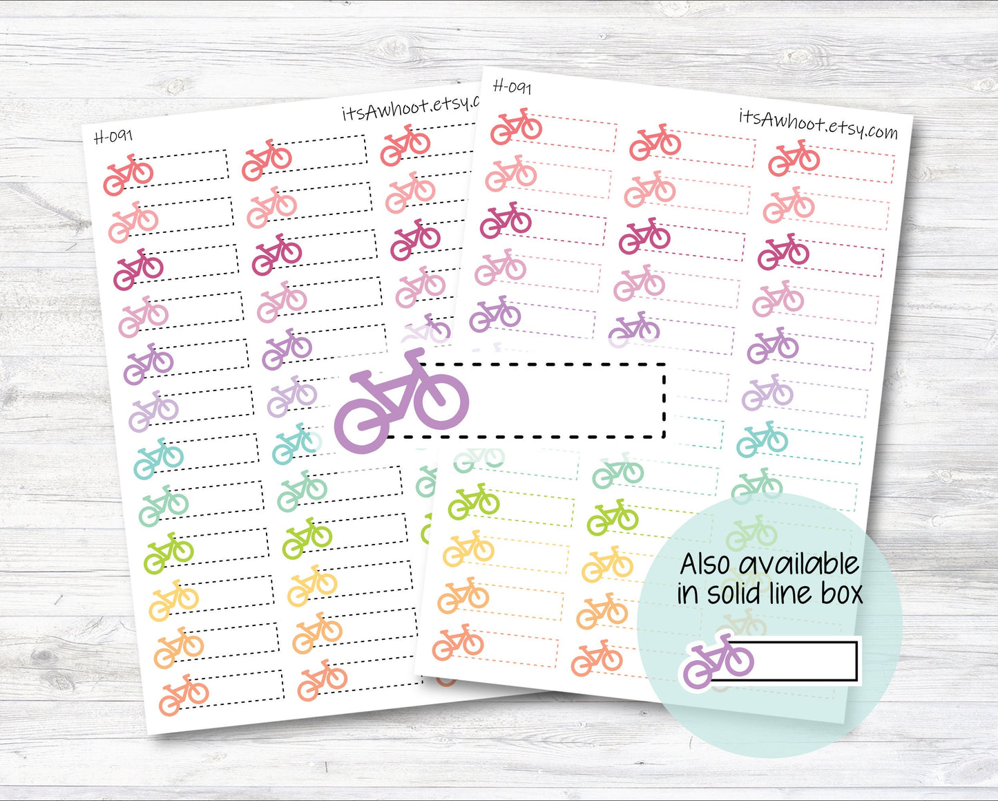 Bike / Spin / Cycle Quarter Box Label Planner Stickers - Dash or Solid (H091)