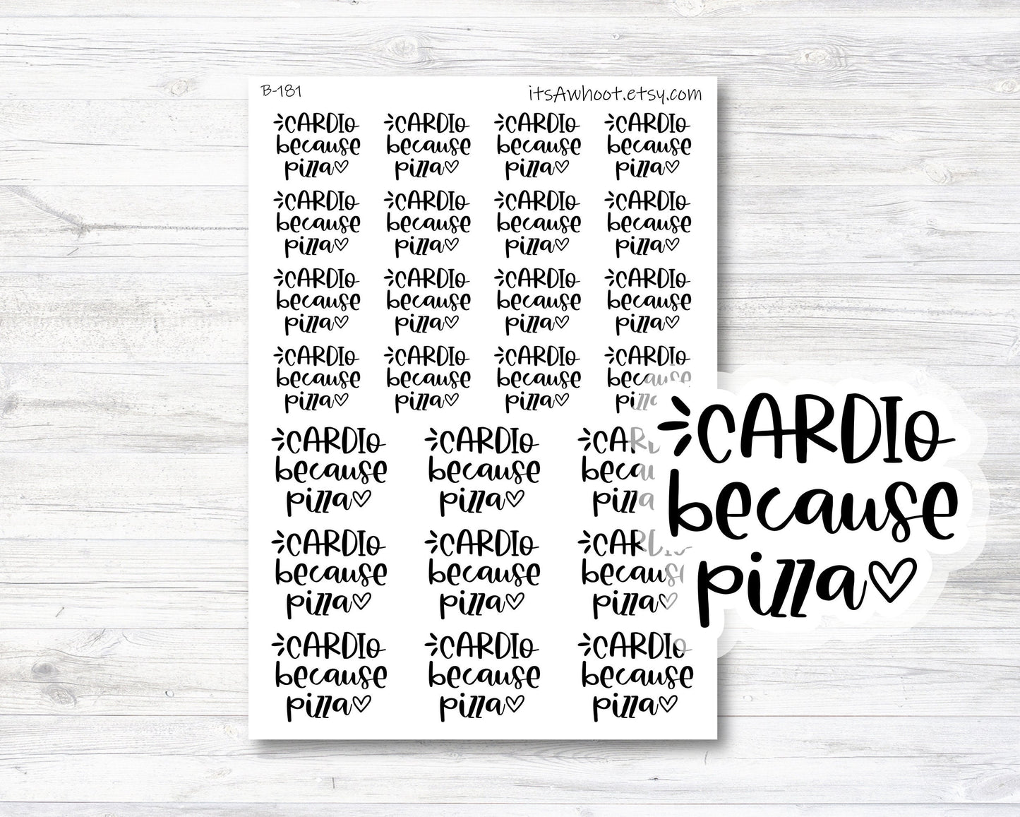 Cardio Because Pizza Script Planner Stickers (B181)