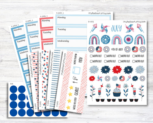 July Kit, 4th of July / Summer, Weight Loss Planner Stickers (B193-July2)