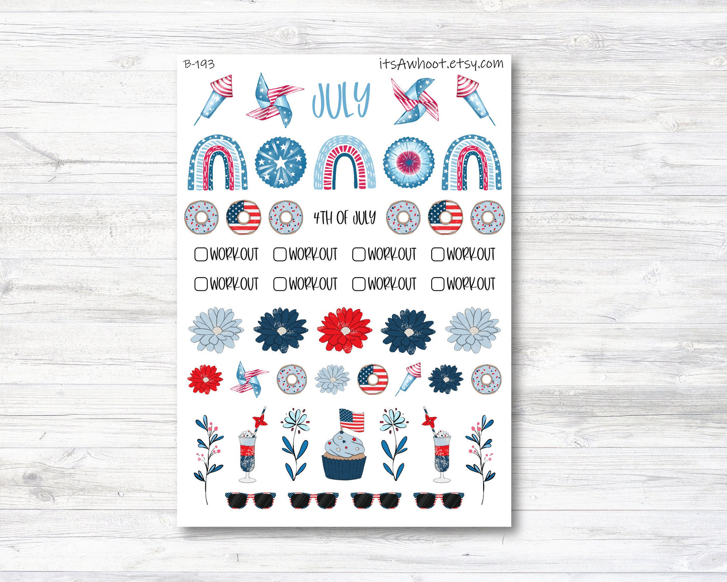 July Kit, 4th of July / Summer, Weight Loss Planner Stickers (B193-July2)