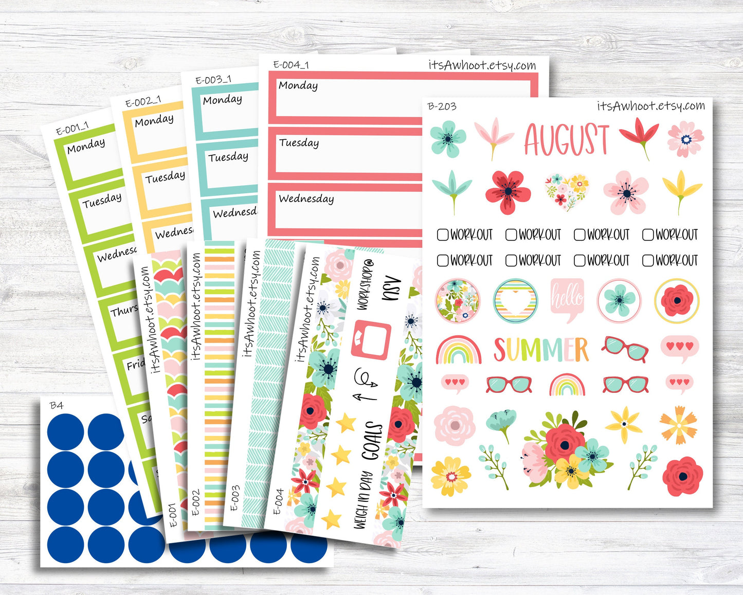 August Kit, Summer, Weight Loss Planner Stickers (B203-August2)