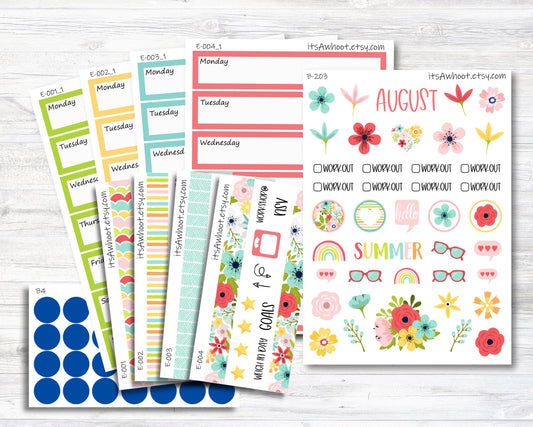 August Kit, Summer, Weight Loss Planner Stickers (B203-August2)