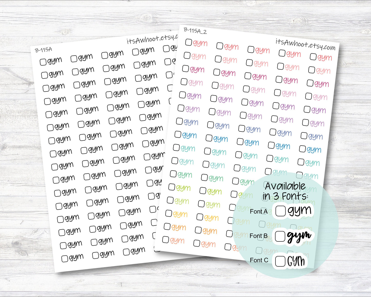 Gym with Checkbox Script Stickers, Gym Planner Stickers (B115)