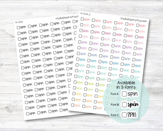 Spin with Checkbox Script Stickers, Spin Planner Stickers (B115)