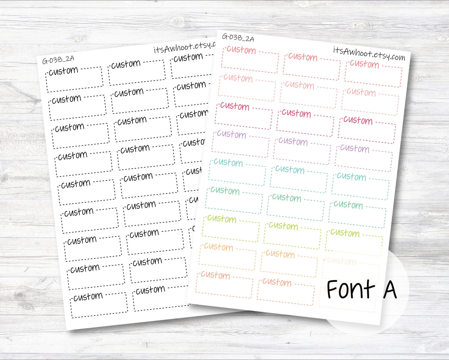 Personalized Script Dash Box Label Planner Stickers with Your Custom Text - DASH LINE - .6" Tall (G038_2)