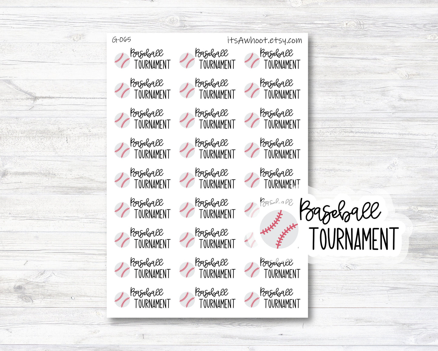 Baseball Tournament Planner Stickers, Script Baseball Stickers (G065)