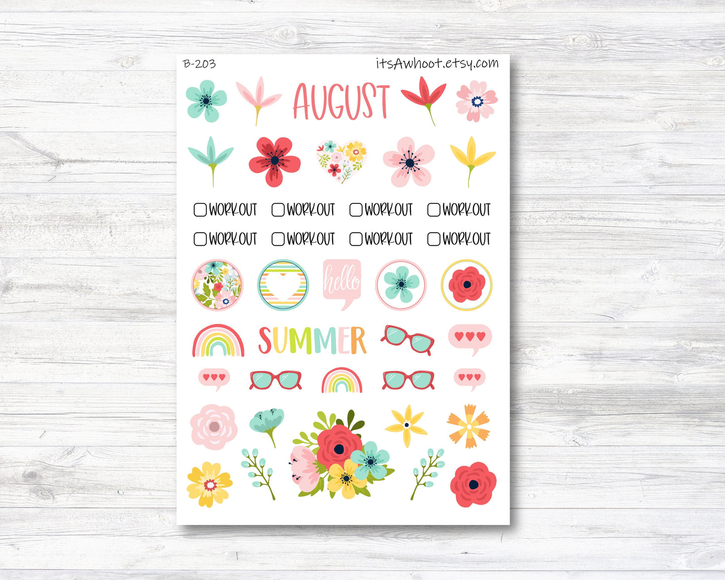 August Kit, Summer, Weight Loss Planner Stickers (B203-August2)