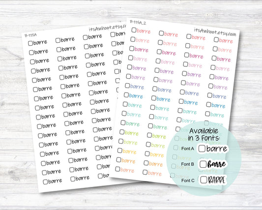 Barre with Checkbox Script Stickers, Barre Planner Stickers (B115)