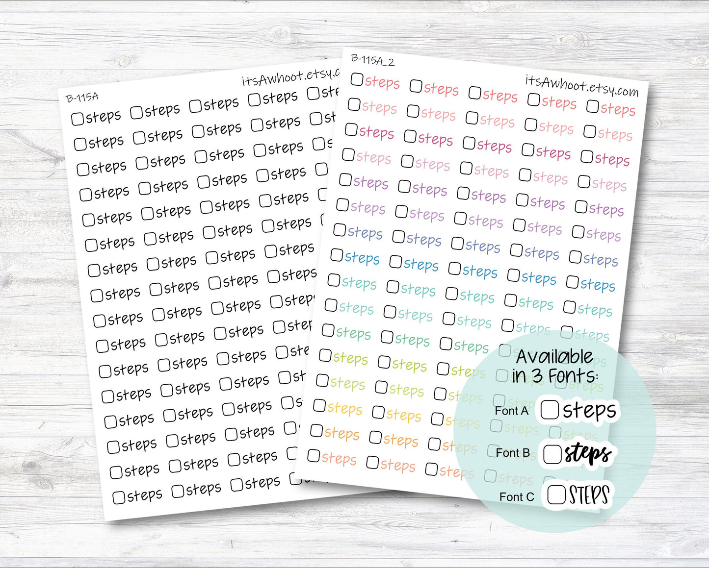 Steps with Checkbox Script Stickers, Steps Planner Stickers (B115)