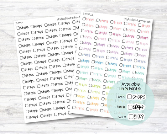 Steps with Checkbox Script Stickers, Steps Planner Stickers (B115)