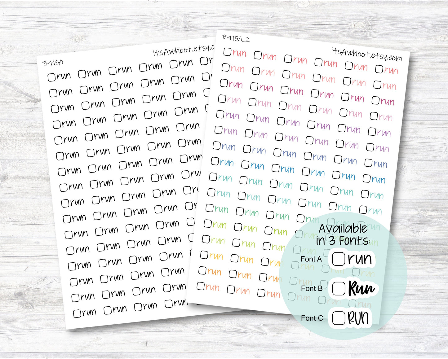 Run with Checkbox Script Stickers, Run Planner Stickers (B115)