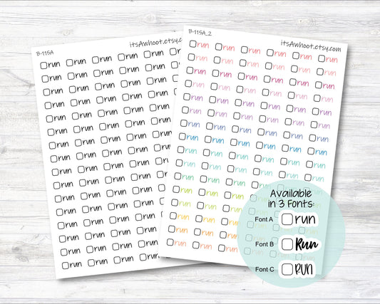 Run with Checkbox Script Stickers, Run Planner Stickers (B115)