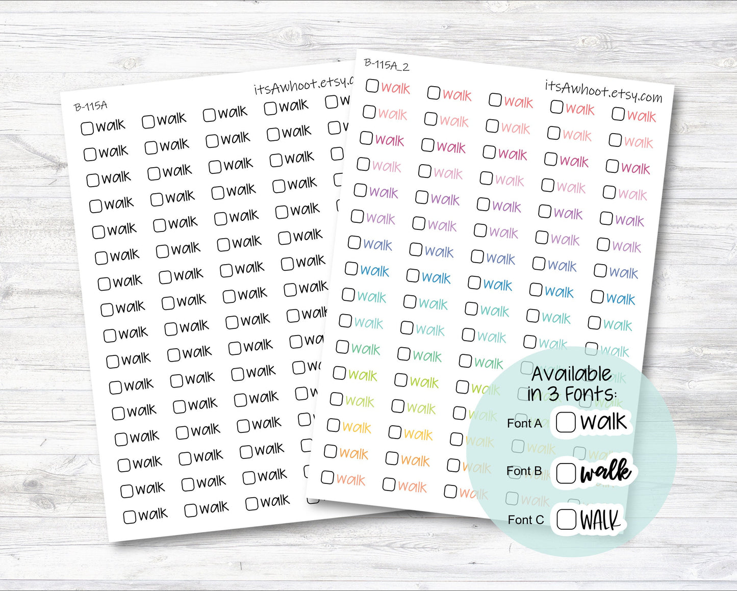 Walk with Checkbox Script Stickers, Walk Planner Stickers (B115)