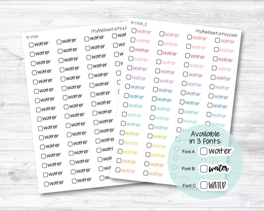 Water with Checkbox Script Stickers, Water Planner Stickers (B115)