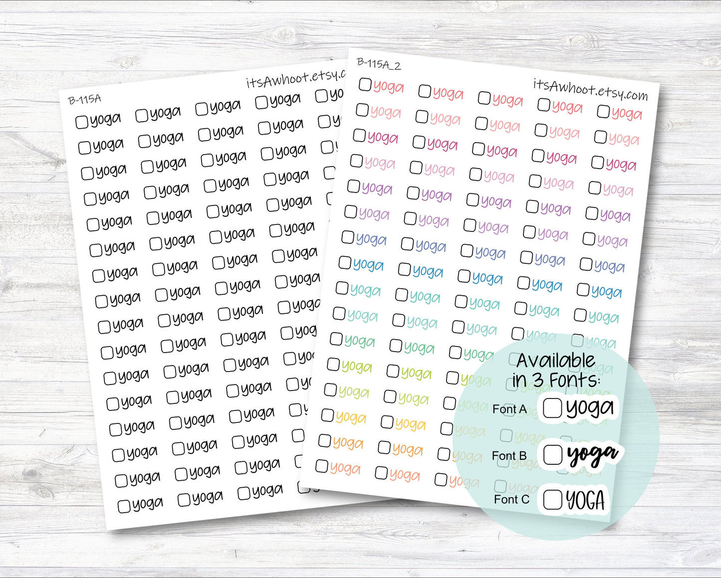 Yoga with Checkbox Script Stickers, Yoga Planner Stickers (B115)