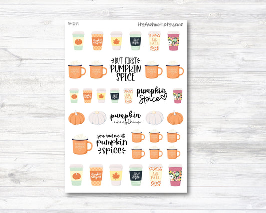 Pumpkin Spice Stickers, Pumpkin Spice Latte Planner Stickers (B211)