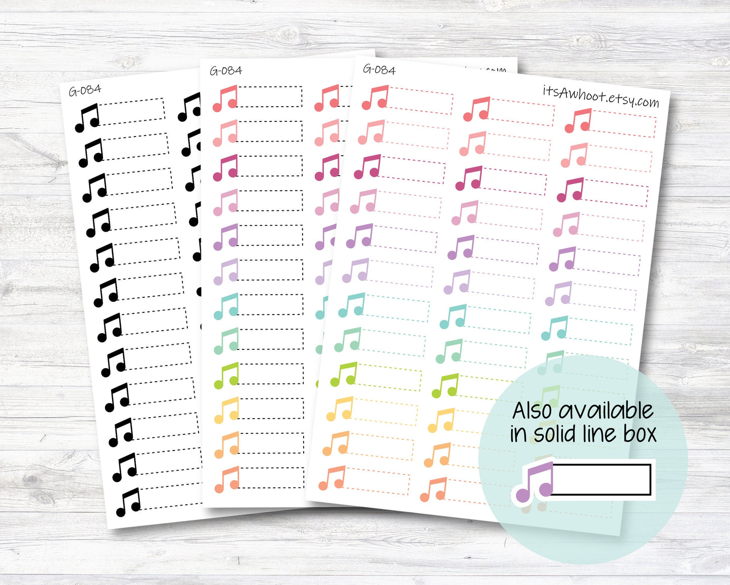Music Quarter Box Label Planner Stickers - Dash or Solid (G084)