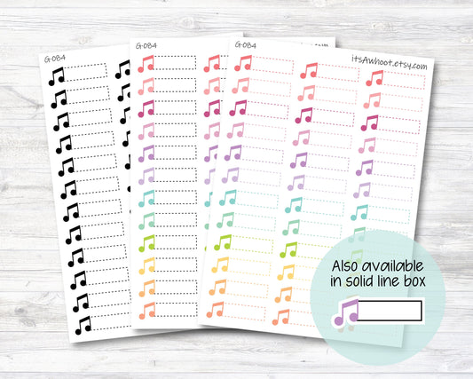Music Quarter Box Label Planner Stickers - Dash or Solid (G084)