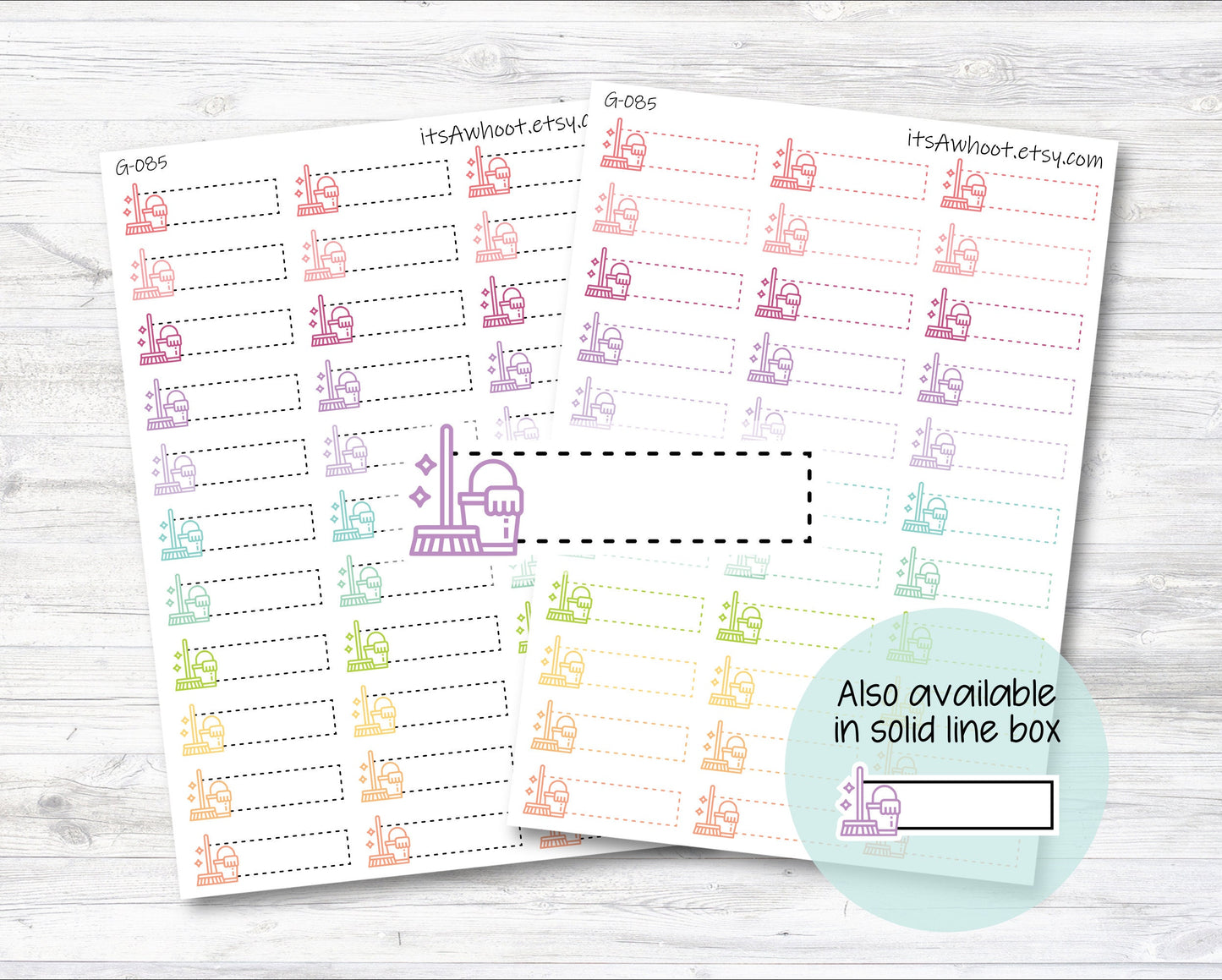 Cleaning Quarter Box Label Planner Stickers - Dash or Solid, Clean House Stickers, House Cleaner Stickers (G085)