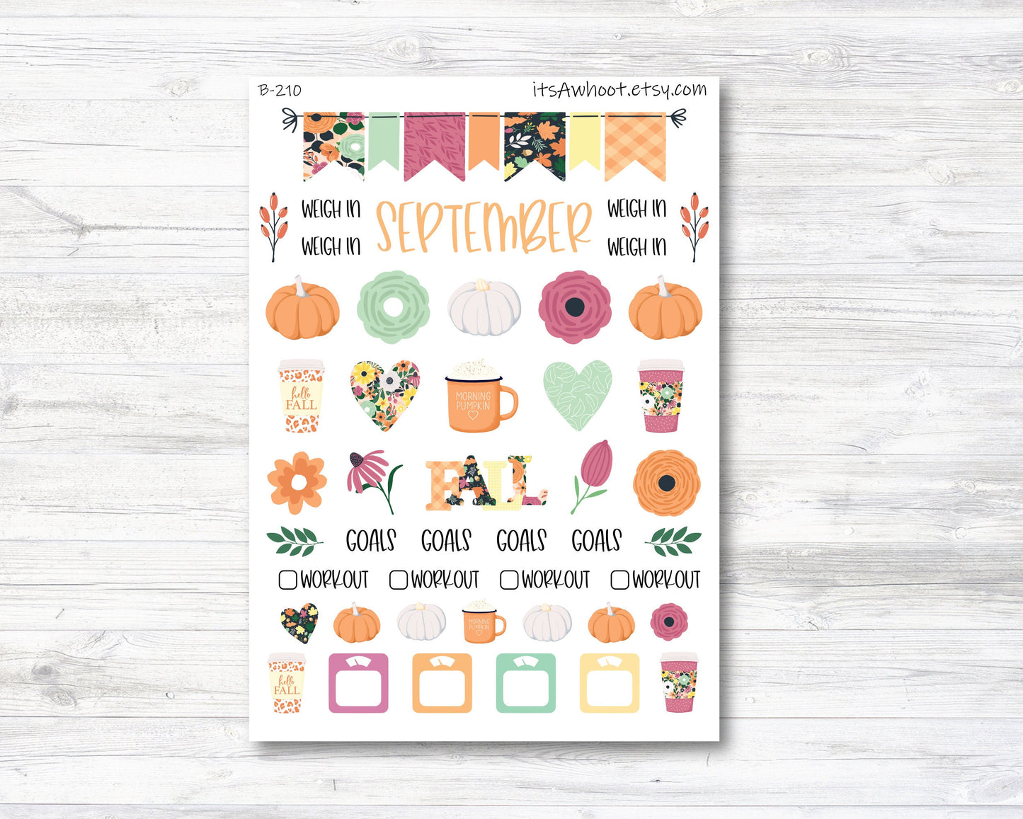 September / Fall / Pumpkin Spice Stickers, Weight Loss Planner Clipart (B210-September2)