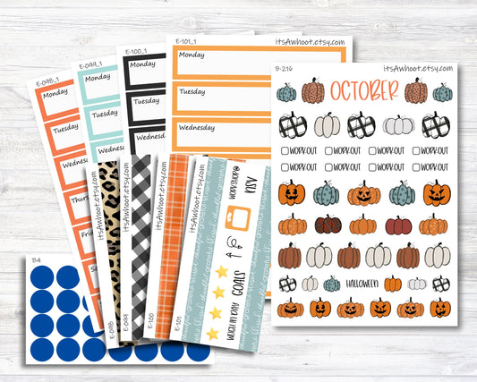October Kit, Fall / Pumpkin / Halloween Jackolantern, Weight Loss Planner Stickers (B216-October2)