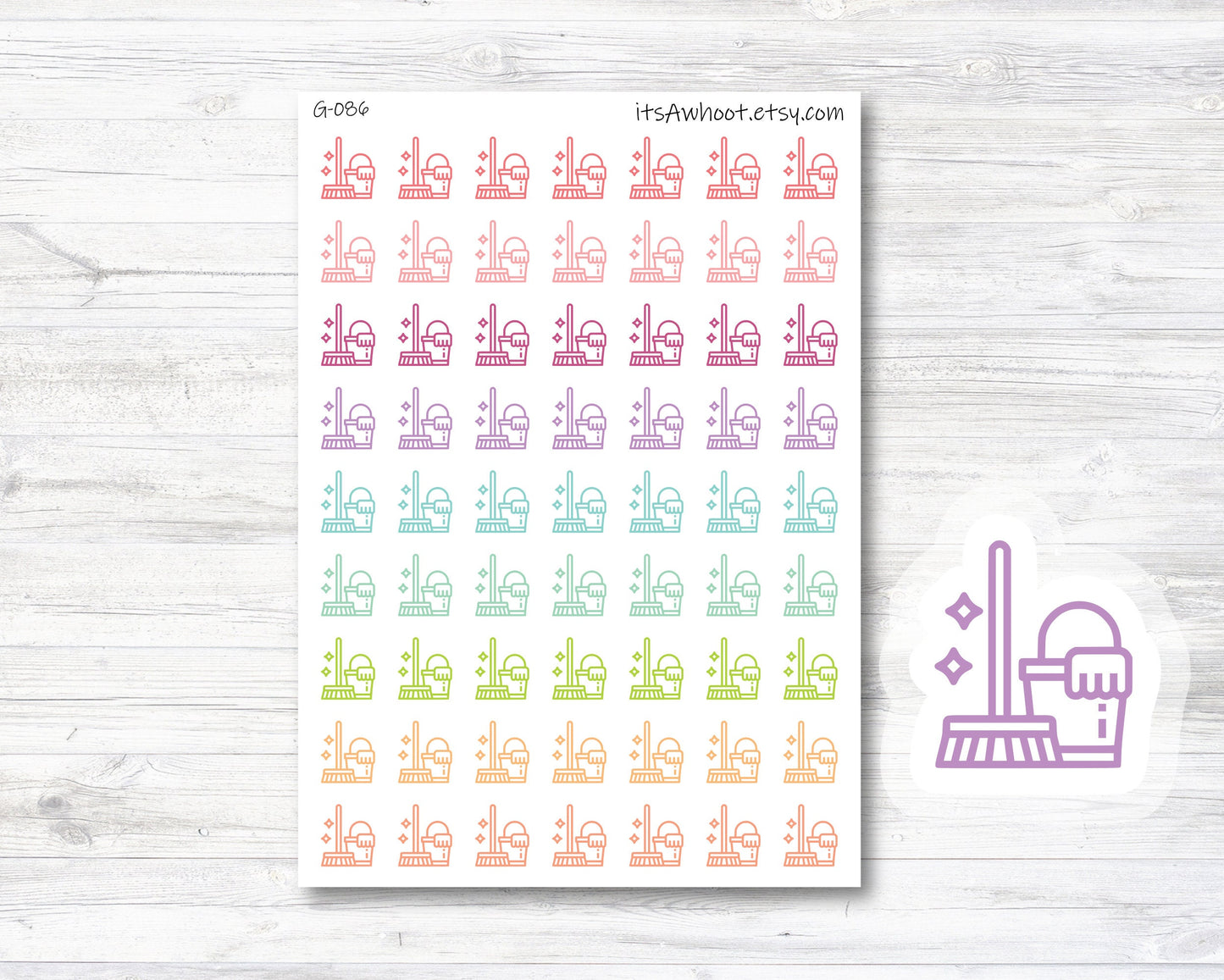 Cleaning Planner Stickers - Rainbow, Clean House Stickers (G086)