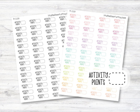 Activity Points Stickers, Activity Points Planner Stickers (B220)