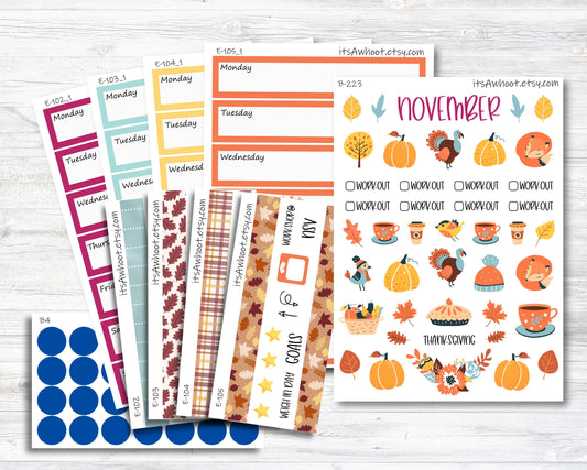 November Kit, Fall / Thanksgiving, Weight Loss Planner Stickers (B223-November2)