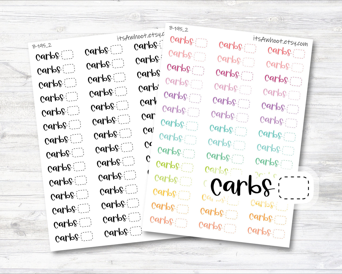 Carbs Stickers, Carbs Script Planner Stickers (B195_2)