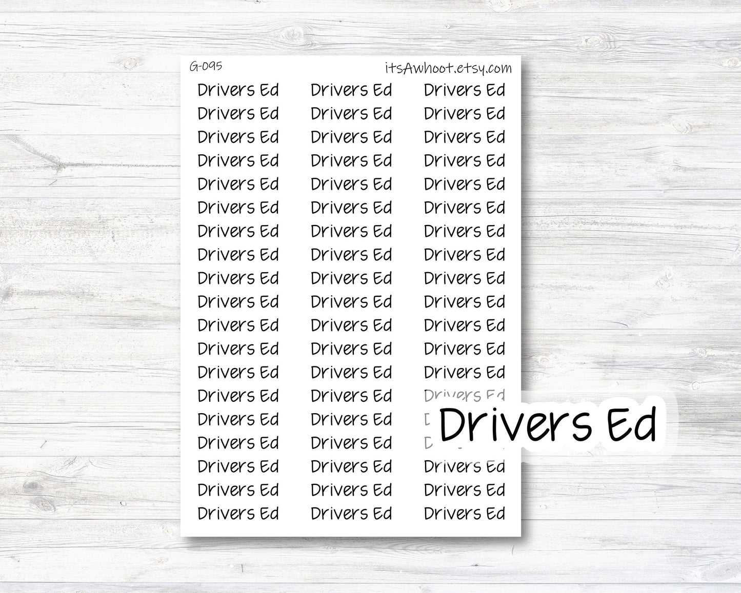 Drivers Ed Script Planner Stickers (G095)