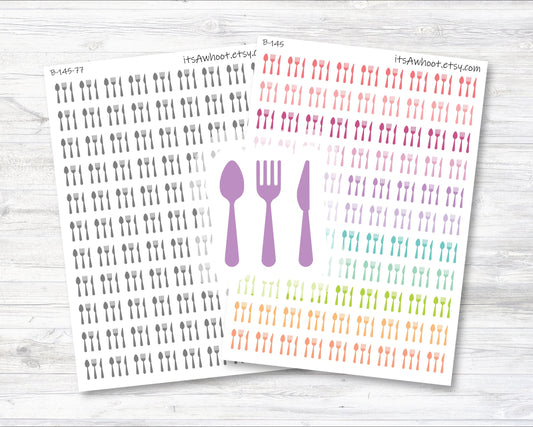 Fork Knife Spoon Stickers, Meal Planner Stickers, Dinner Stickers (B145)