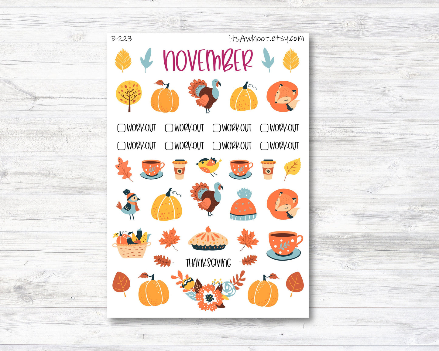 November Kit, Fall / Thanksgiving, Weight Loss Planner Stickers (B223-November2)