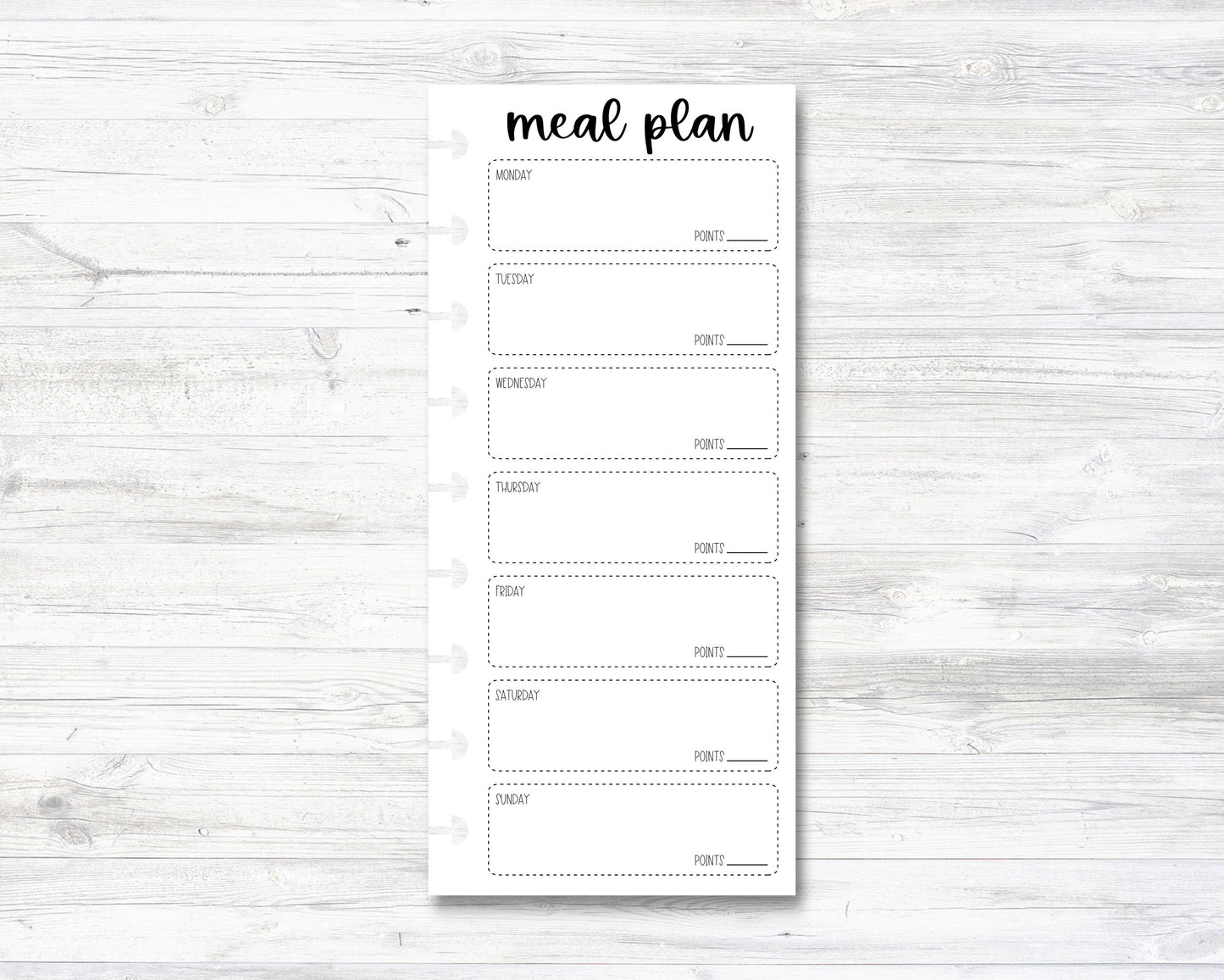 Meal Plan with Points Happy Planner Insert - Half Sheet - Classic Size (M008)
