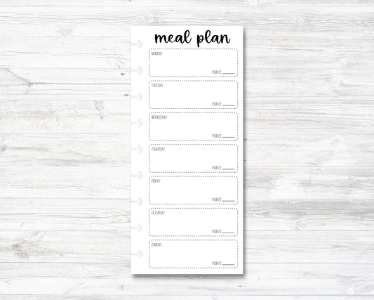 Meal Plan with Points Happy Planner Insert - Half Sheet - Classic Size (M008)