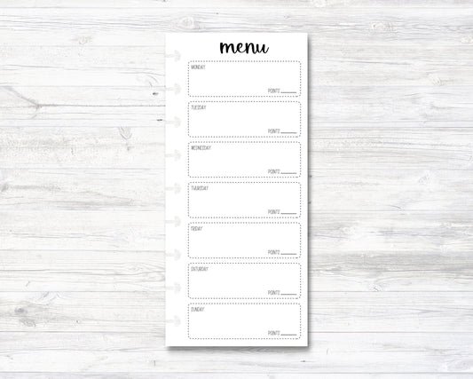 Menu with Points Happy Planner Insert - Half Sheet - Classic Size (M012)