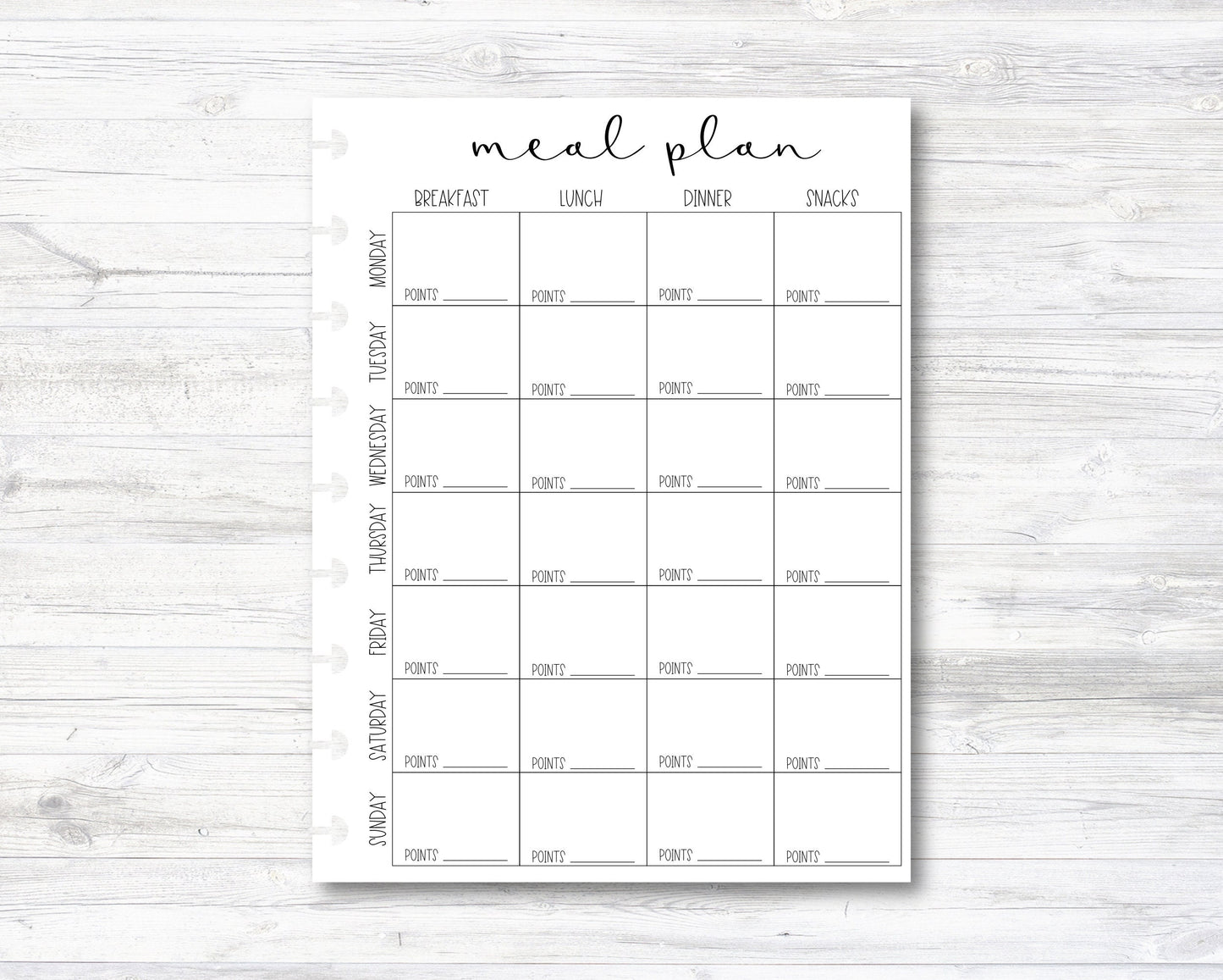 Weekly Meal Plan with Points Happy Planner Insert - Classic Size (M014)