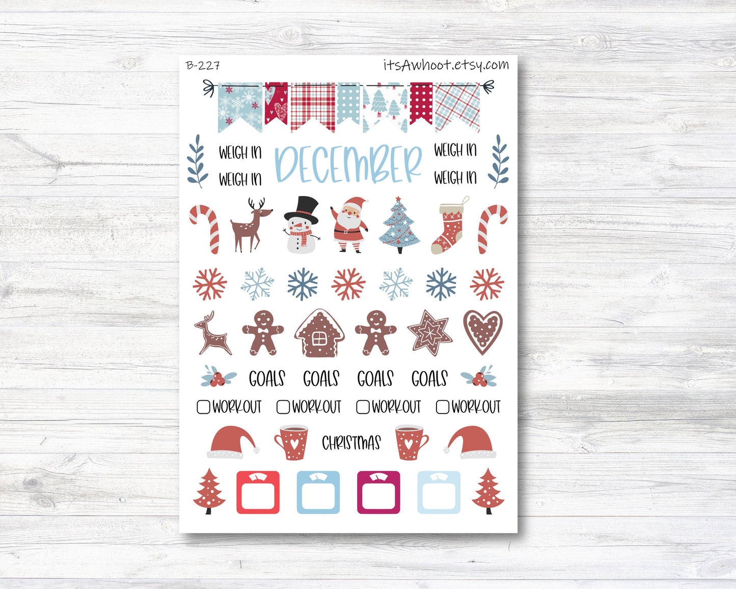 December / Christmas / Winter Stickers, Weight Loss Planner Clipart (B227-December2)