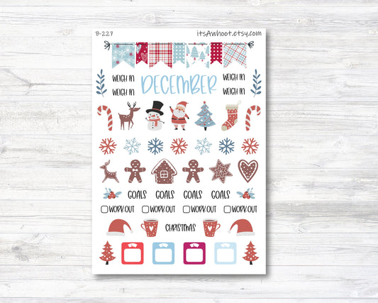 December / Christmas / Winter Stickers, Weight Loss Planner Clipart (B227-December2)
